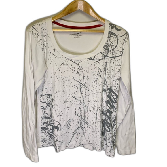 Polaris White with Gray Swirl Logo Long Sleeve Scoop Neck Cotton Tee Size L - Picture 2 of 9